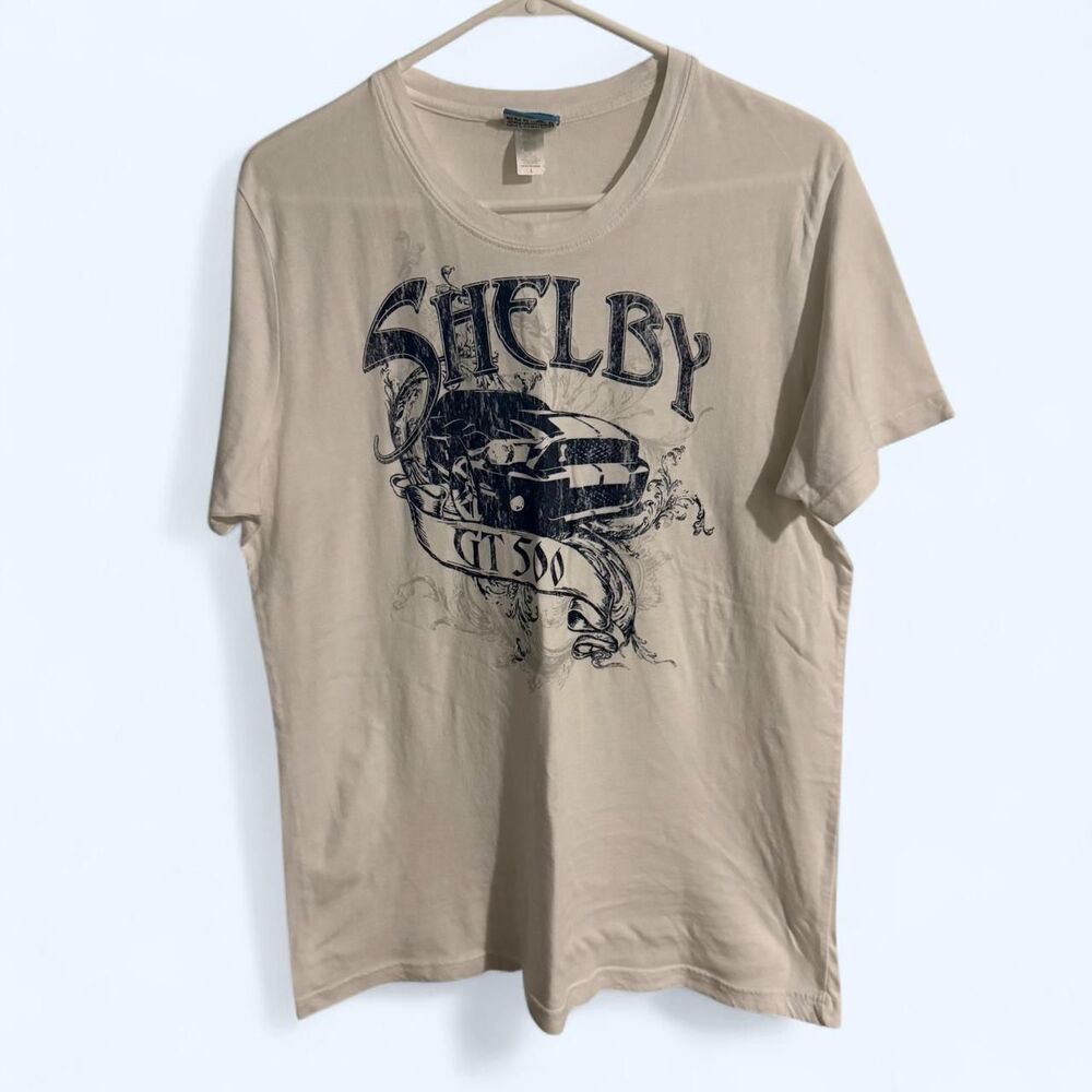 Ford t-shirt unisex L white Shelby GT500 mustang racing automotive car graphic